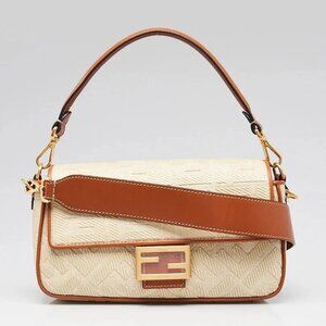 Fendi Beige/Brown FF Cotton Canvas Medium Baguette Bag - 8BR600